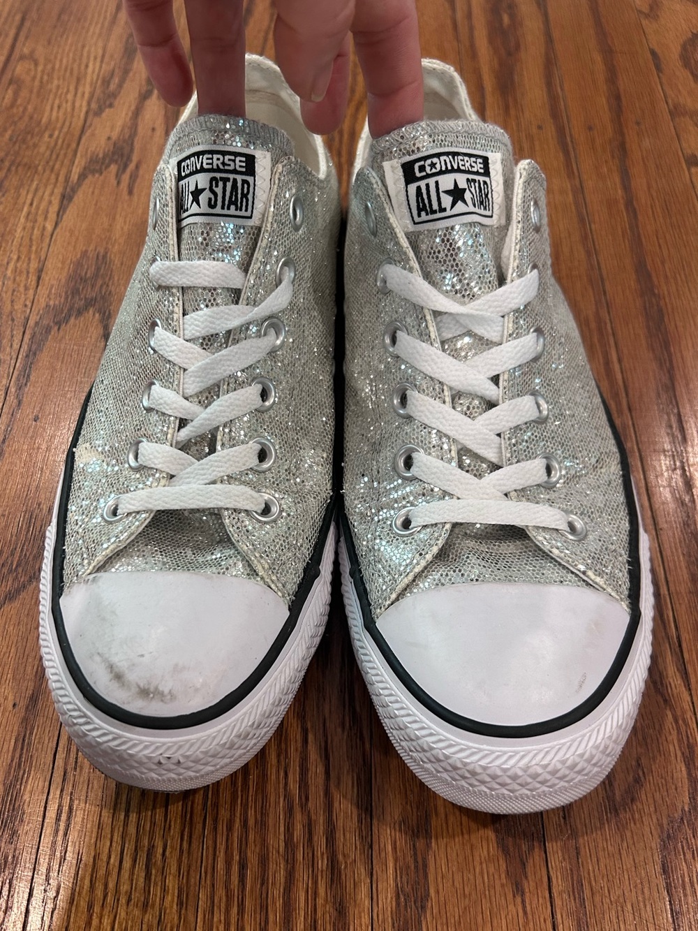 Converse Silver Glitter Low Top Sneakers - size 10